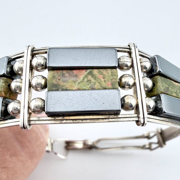 Vintage Sterling Silver Agate and Hematite Bracelet – 7" Artisan Design - Picture 2 of 15